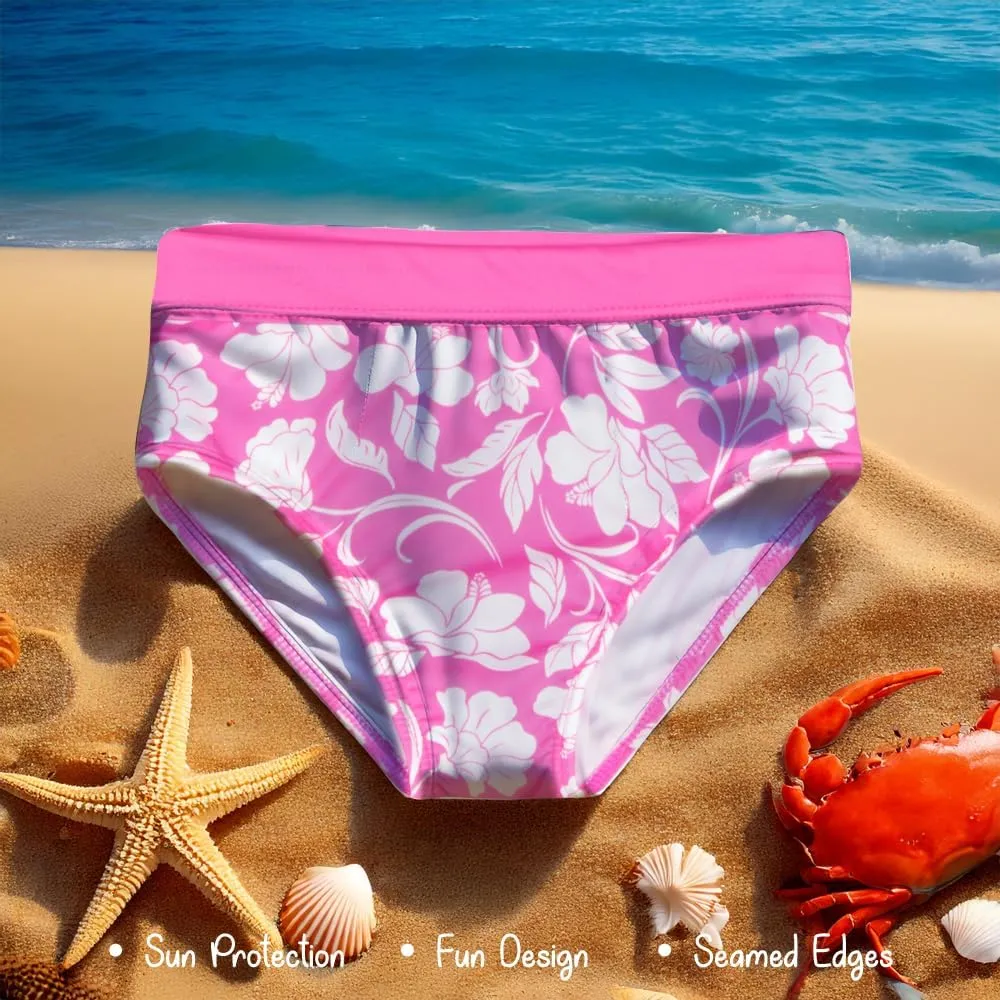 Tommy Bahama Girls 2-Piece Swimsuit Set, Cropped Long-Sleeved Rash Guard and Bikini Bottoms, Quick-Drying Swimwear for Kids
