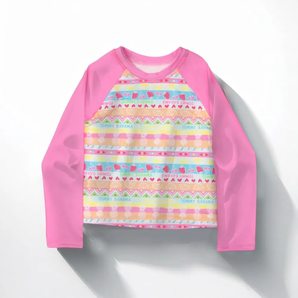 Tommy Bahama Girls 2-Piece Swimsuit Set, Long-Sleeved Rash Guard and Bikini Bottoms, Quick-Drying Swimwear for Kids