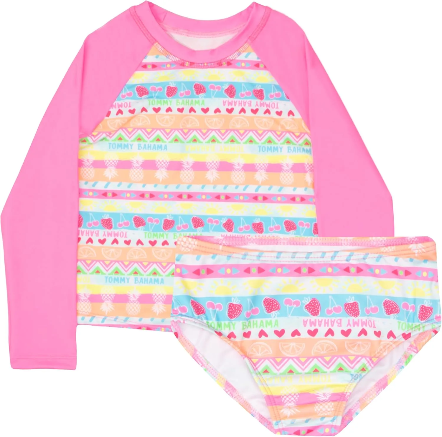 Tommy Bahama Girls 2-Piece Swimsuit Set, Long-Sleeved Rash Guard and Bikini Bottoms, Quick-Drying Swimwear for Kids