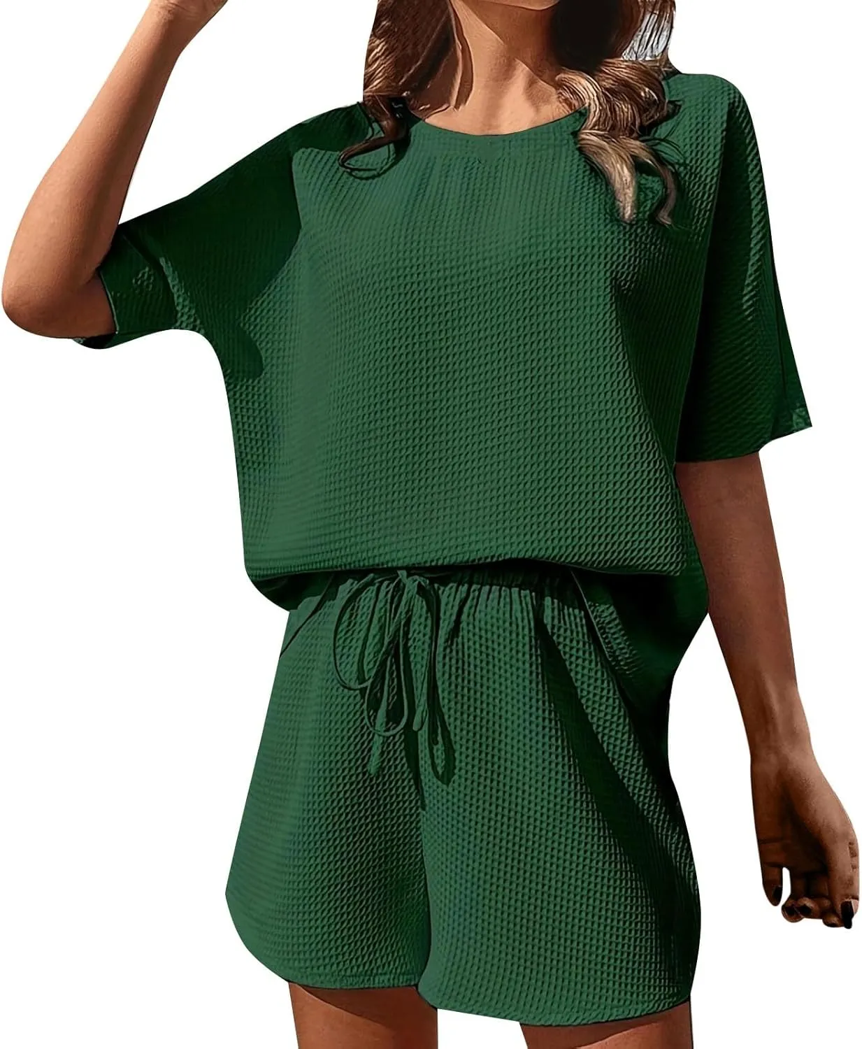 Trendy 2 Piece Outfits for Women Short Sleeve Sweatsuits Button Up Tops and Shorts Matching Sets for Casual Wear