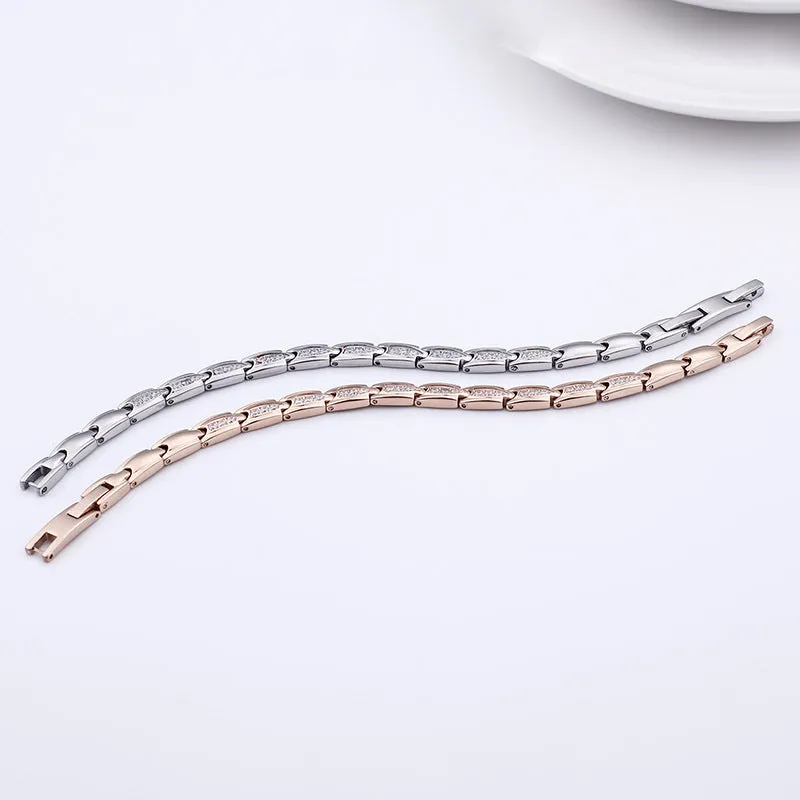 Trendy Multi-Color Stainless Steel Couple Bracelets with Stones for Fashionable Men and Women in Japan and South Korea
