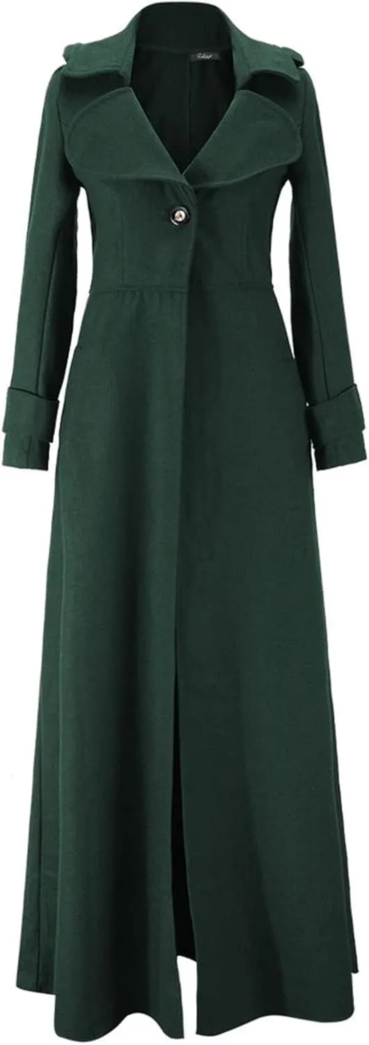 tuduoms Long Coats for Women Wool Coat Notch Lapel Long Trench Coat Full Length Maxi Long Overcoat Winter Long Outwear