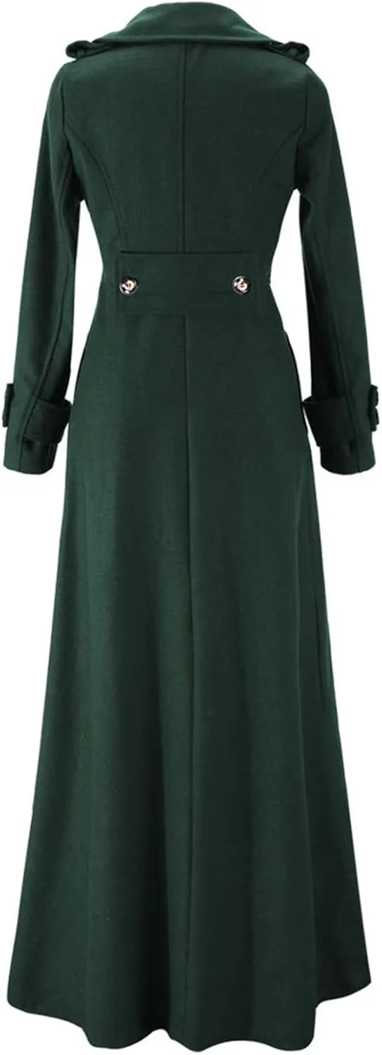 tuduoms Long Coats for Women Wool Coat Notch Lapel Long Trench Coat Full Length Maxi Long Overcoat Winter Long Outwear