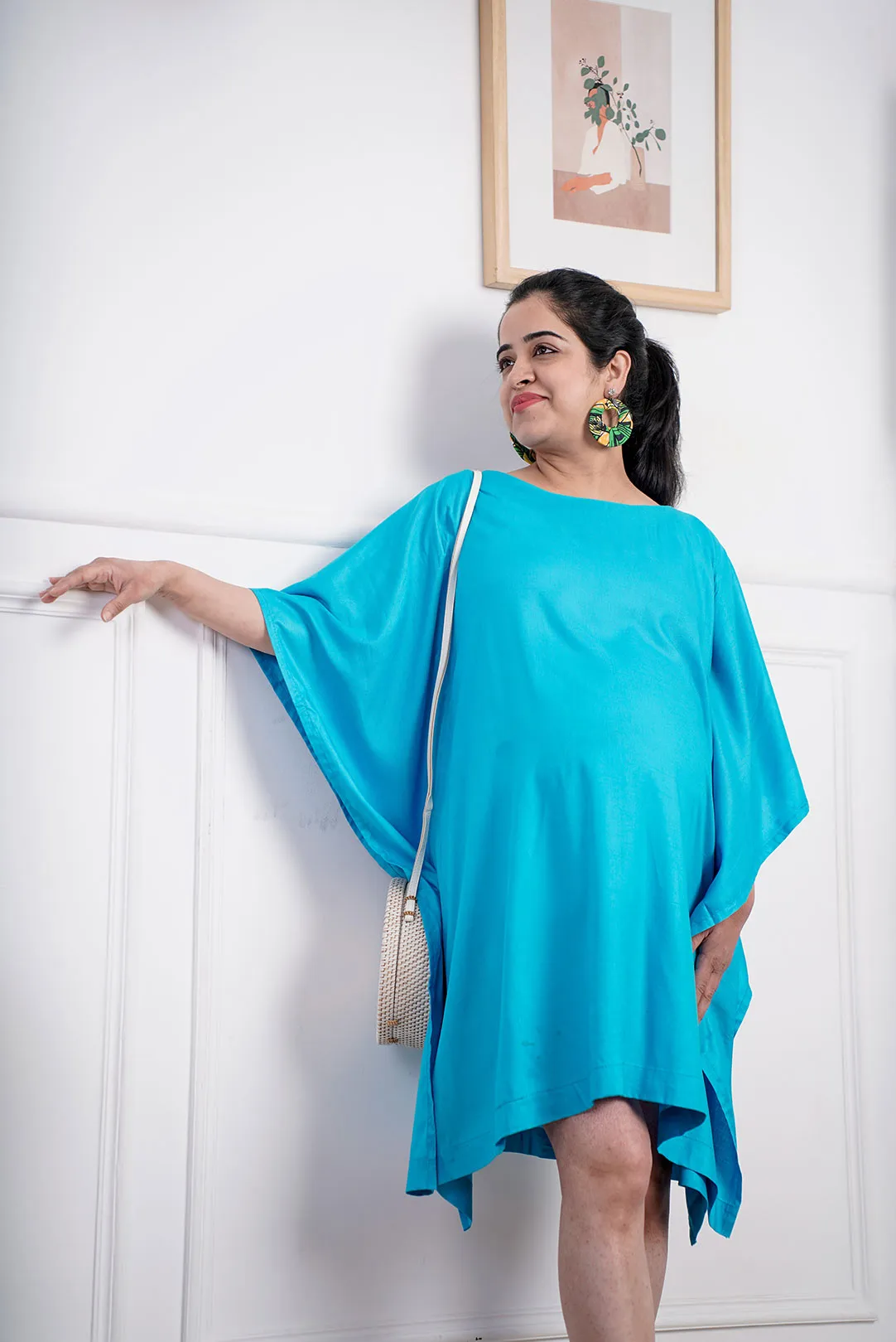 Turquoise Rayon MaternityKaftan - Solid