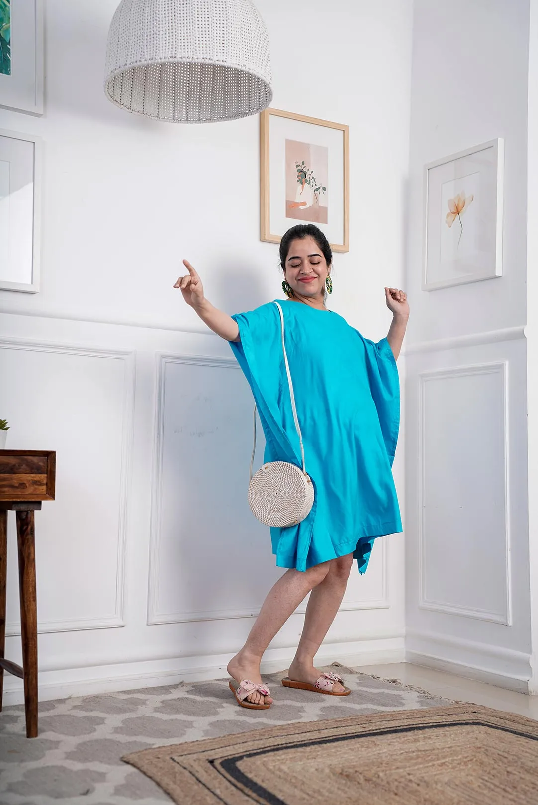 Turquoise Rayon MaternityKaftan - Solid