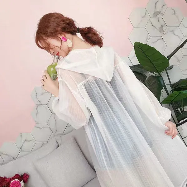 Ultra-thin ice silk mid-length hooded cardigan sun protection clothing