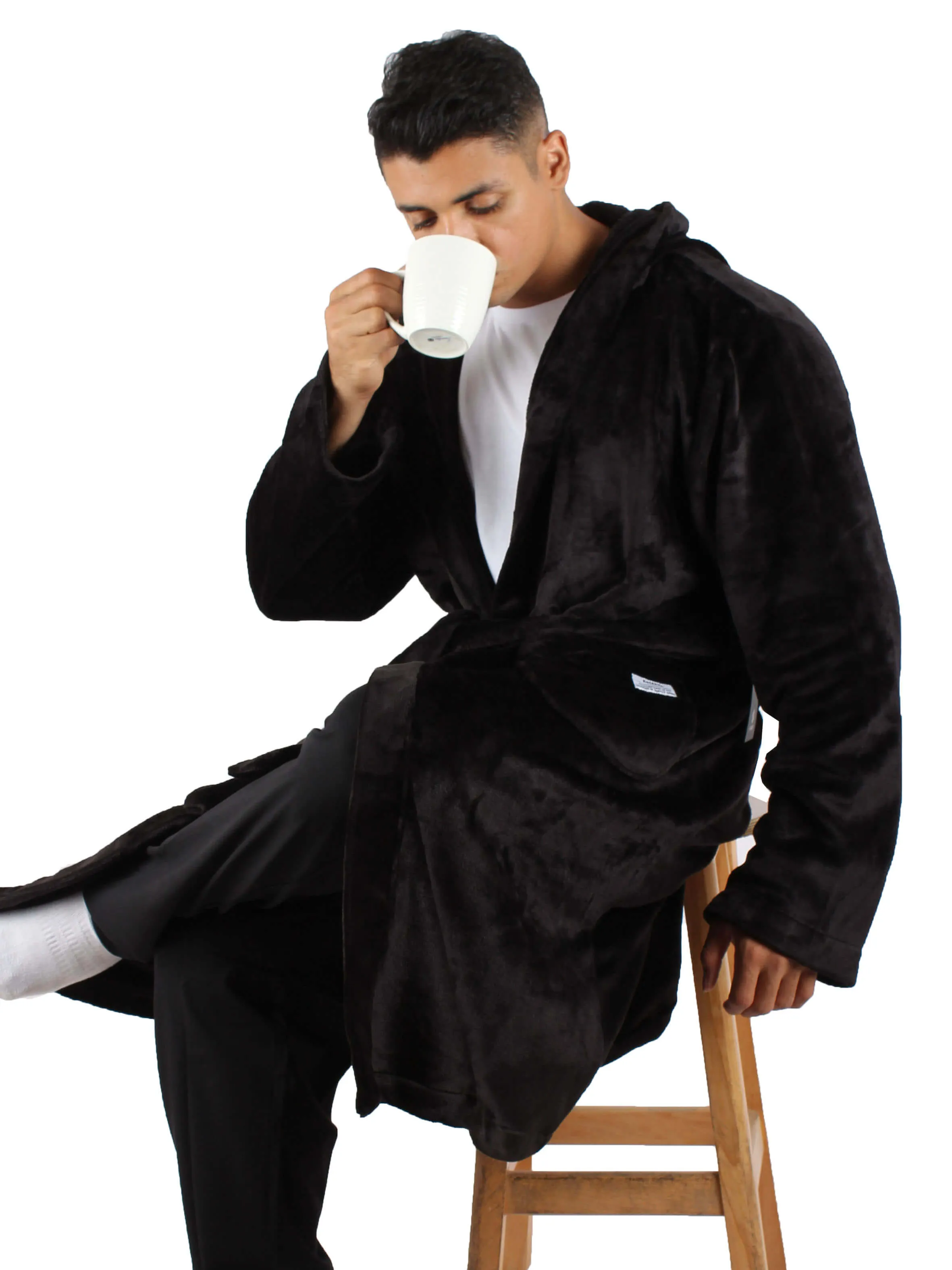 Unisex Fleece Winter Robe Men- Black