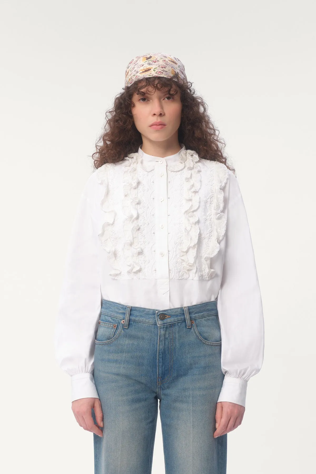 VALENTINO | EMBROIDERED COTTON AND LINEN TOP