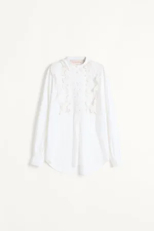 VALENTINO | EMBROIDERED COTTON AND LINEN TOP