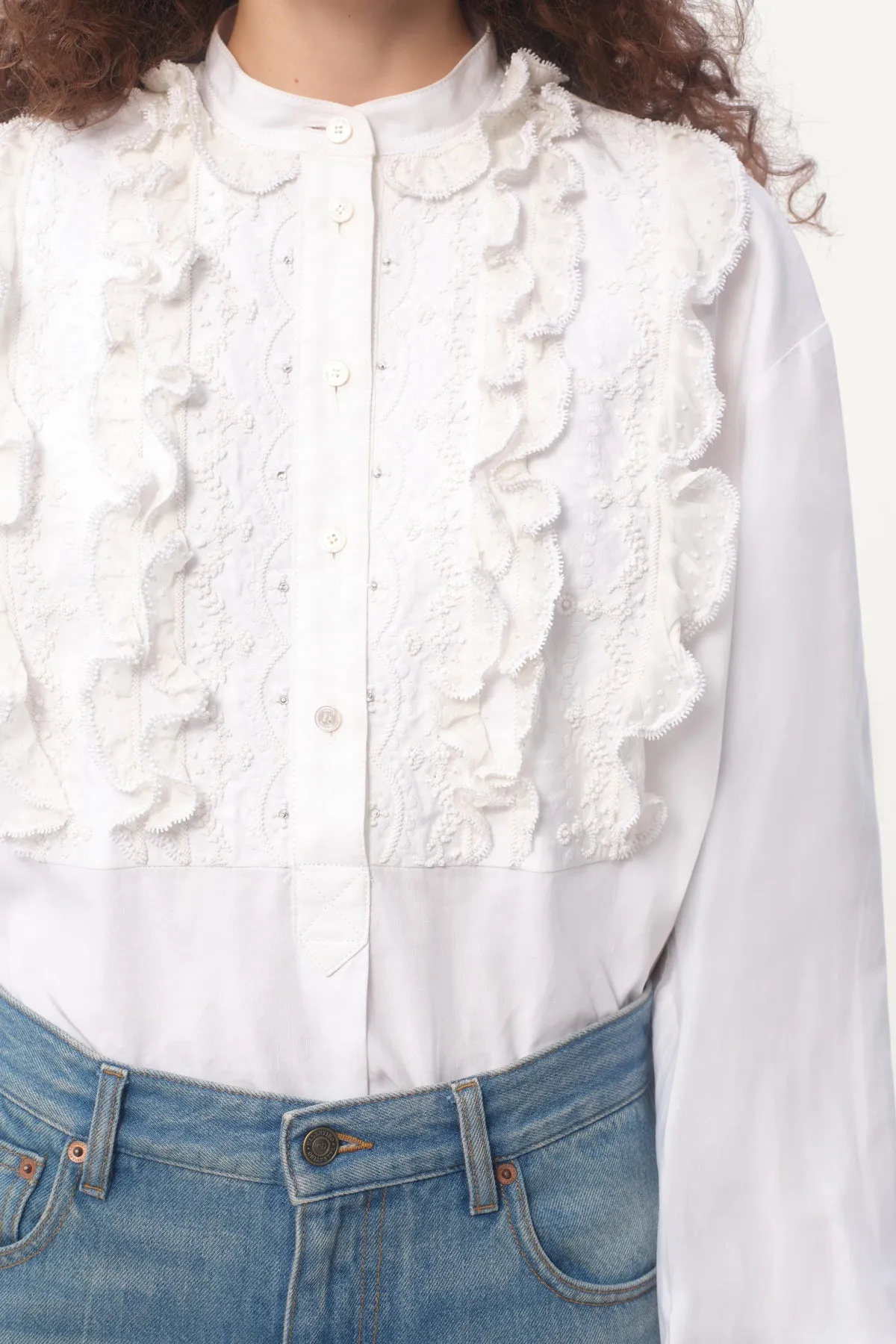 VALENTINO | EMBROIDERED COTTON AND LINEN TOP