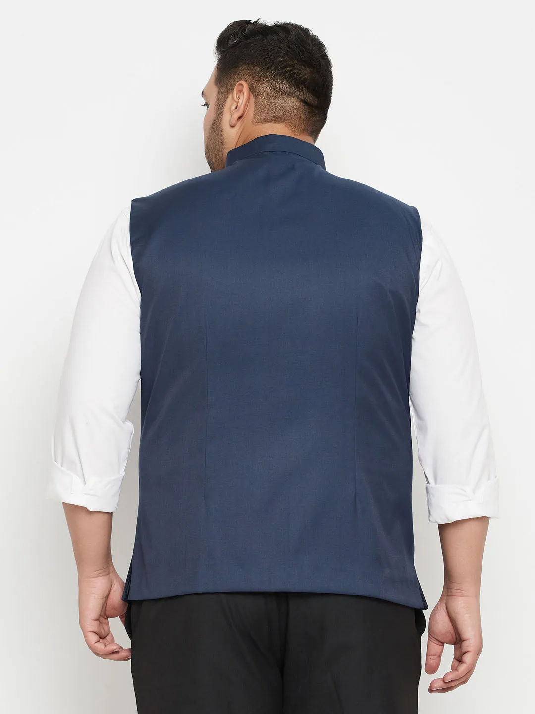 VASTRAMAY Blue Cotton Nehru Jacket