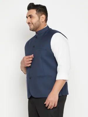 VASTRAMAY Blue Cotton Nehru Jacket
