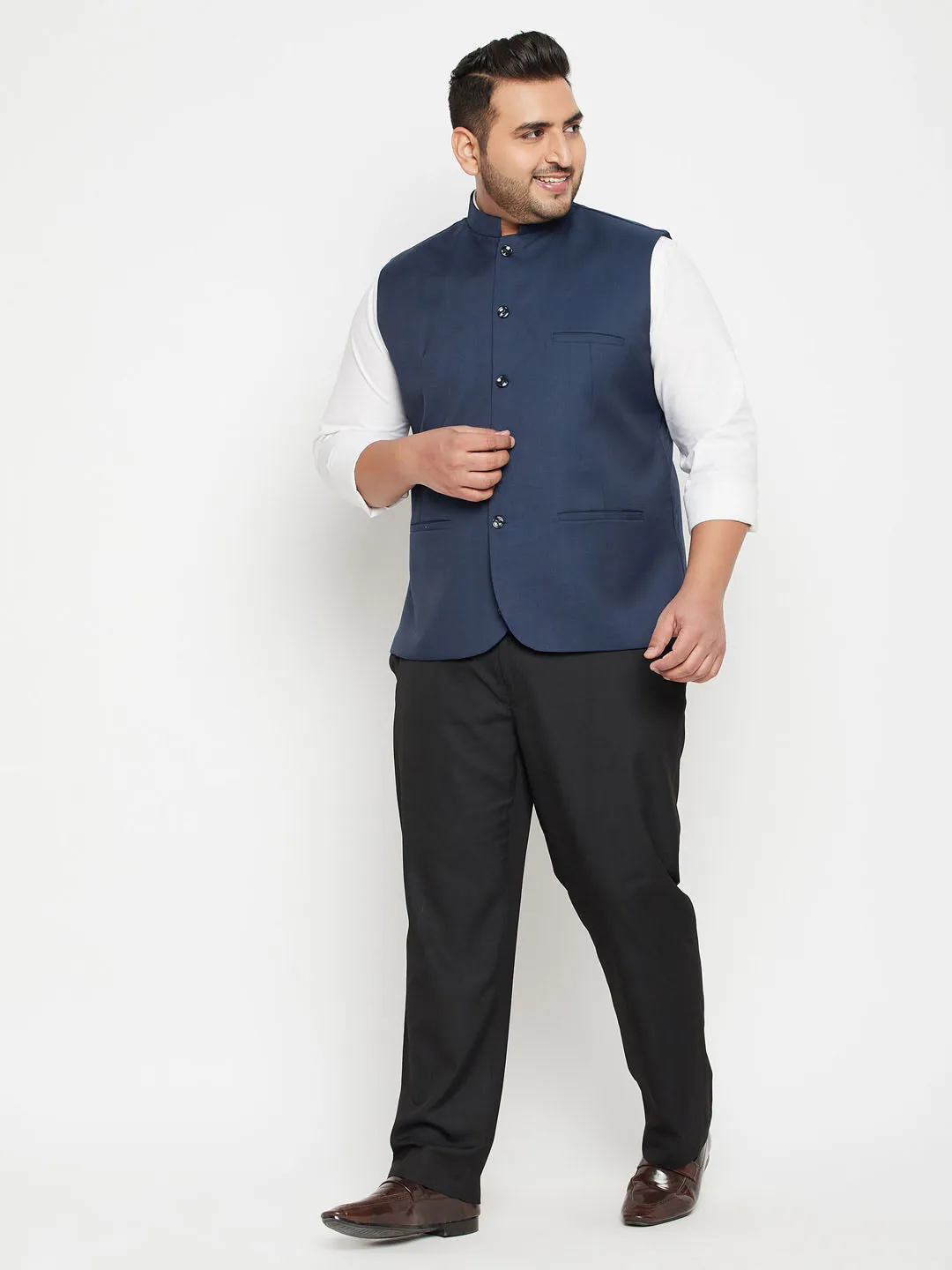 VASTRAMAY Blue Cotton Nehru Jacket