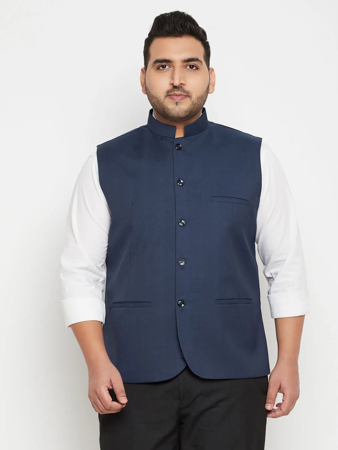 VASTRAMAY Blue Cotton Nehru Jacket