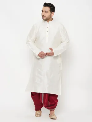 VASTRAMAY Cream Silk Blend Kurta Dhoti Set