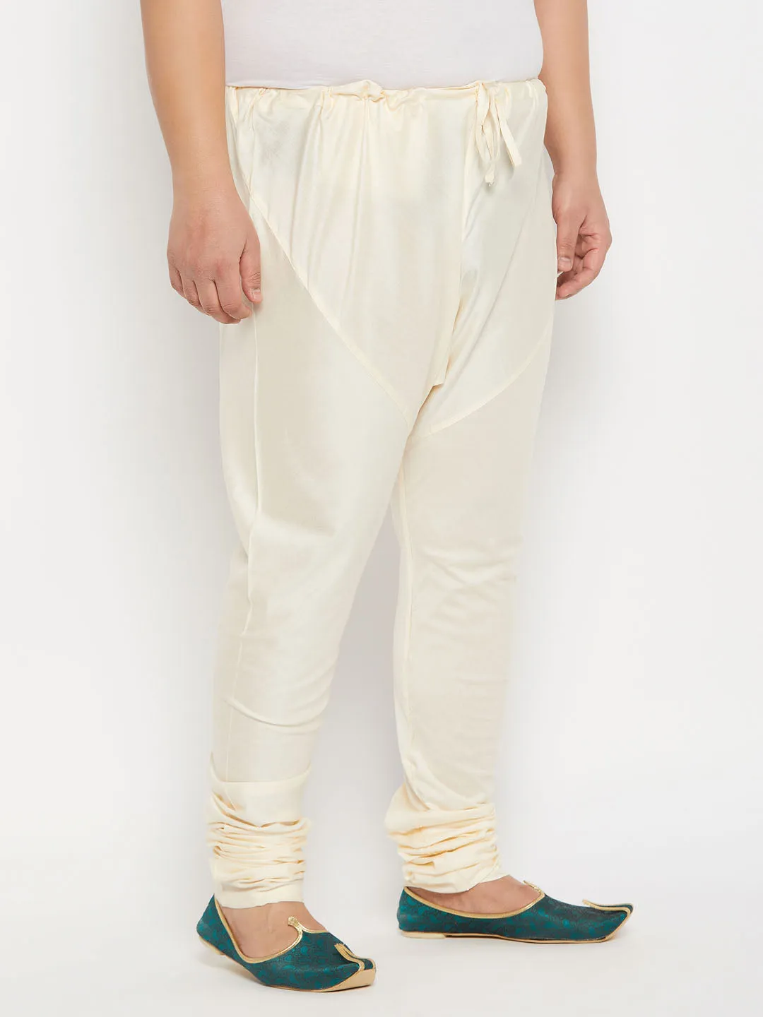 VASTRAMAY Men's Cream Viscose Churidar