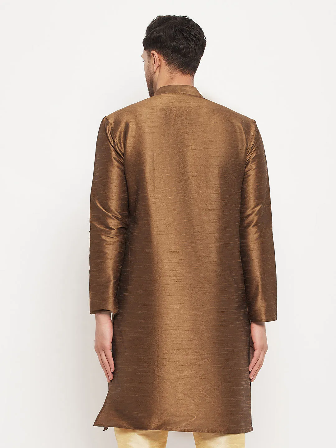VASTRAMAY Men's Green Silk Blend Kurta