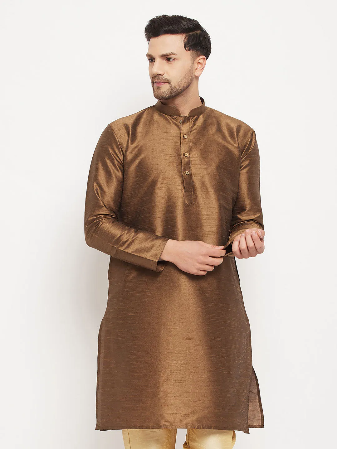 VASTRAMAY Men's Green Silk Blend Kurta