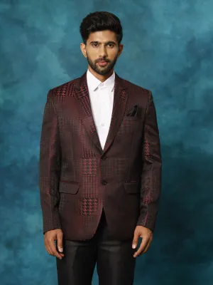 VASTRAMAY Men's Maroon Houndstooth Blazer