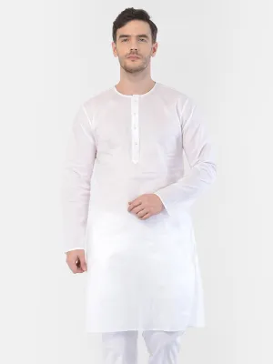 VASTRAMAY Men's White Cotton Addi Kurta