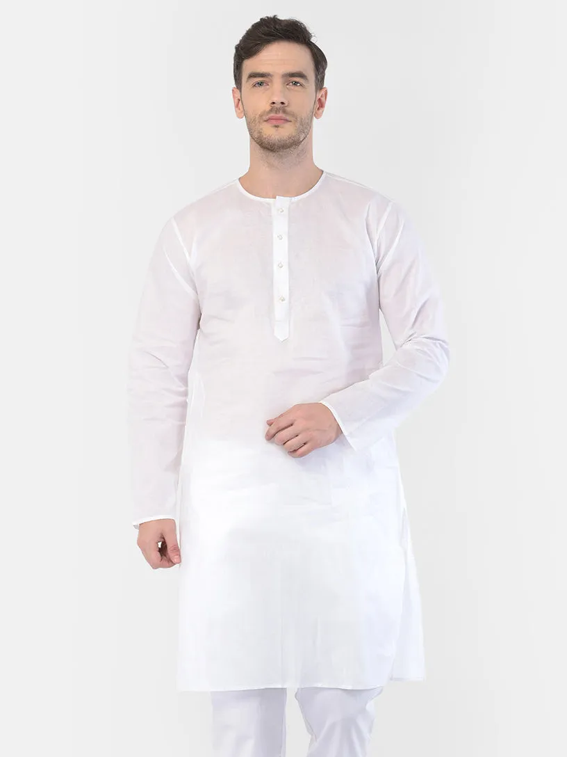 VASTRAMAY Men's White Cotton Addi Kurta