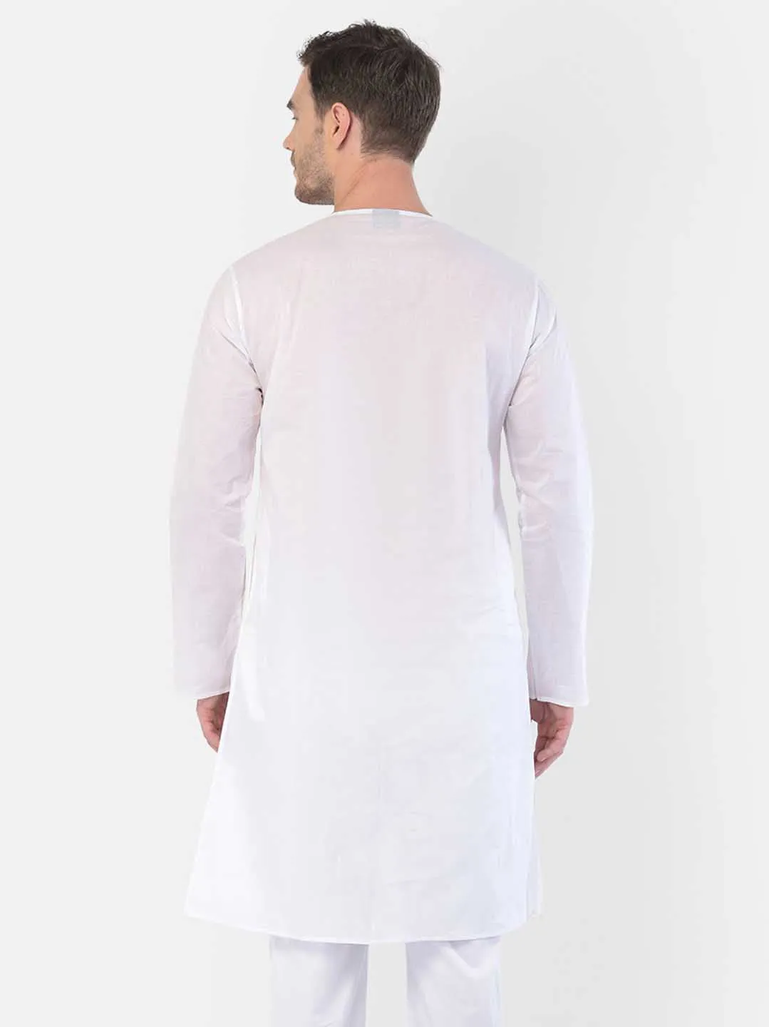 VASTRAMAY Men's White Cotton Addi Kurta