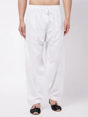 VASTRAMAY Men's White Cotton Blend Salwar