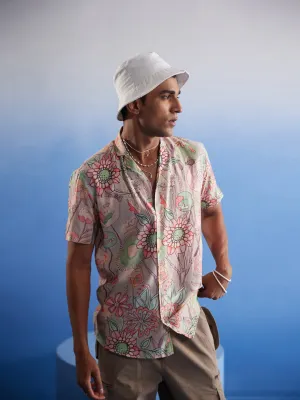 Vastramay Pink Floral Print Half Shirt