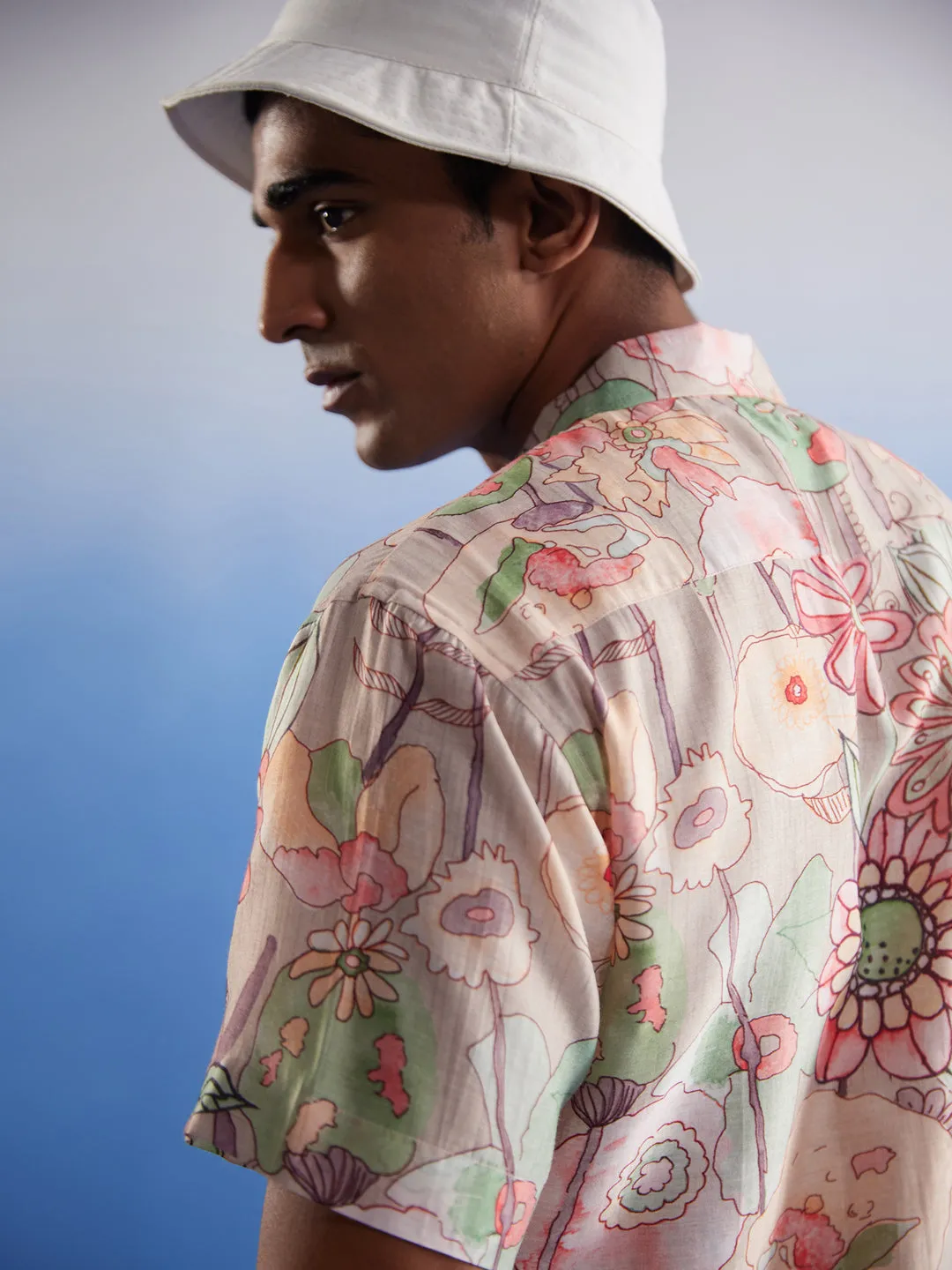 Vastramay Pink Floral Print Half Shirt