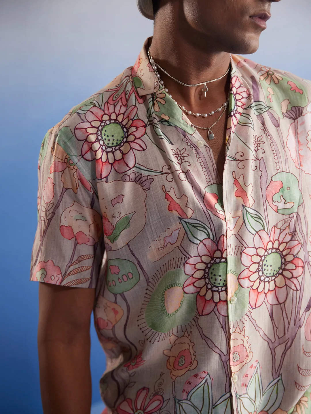 Vastramay Pink Floral Print Half Shirt