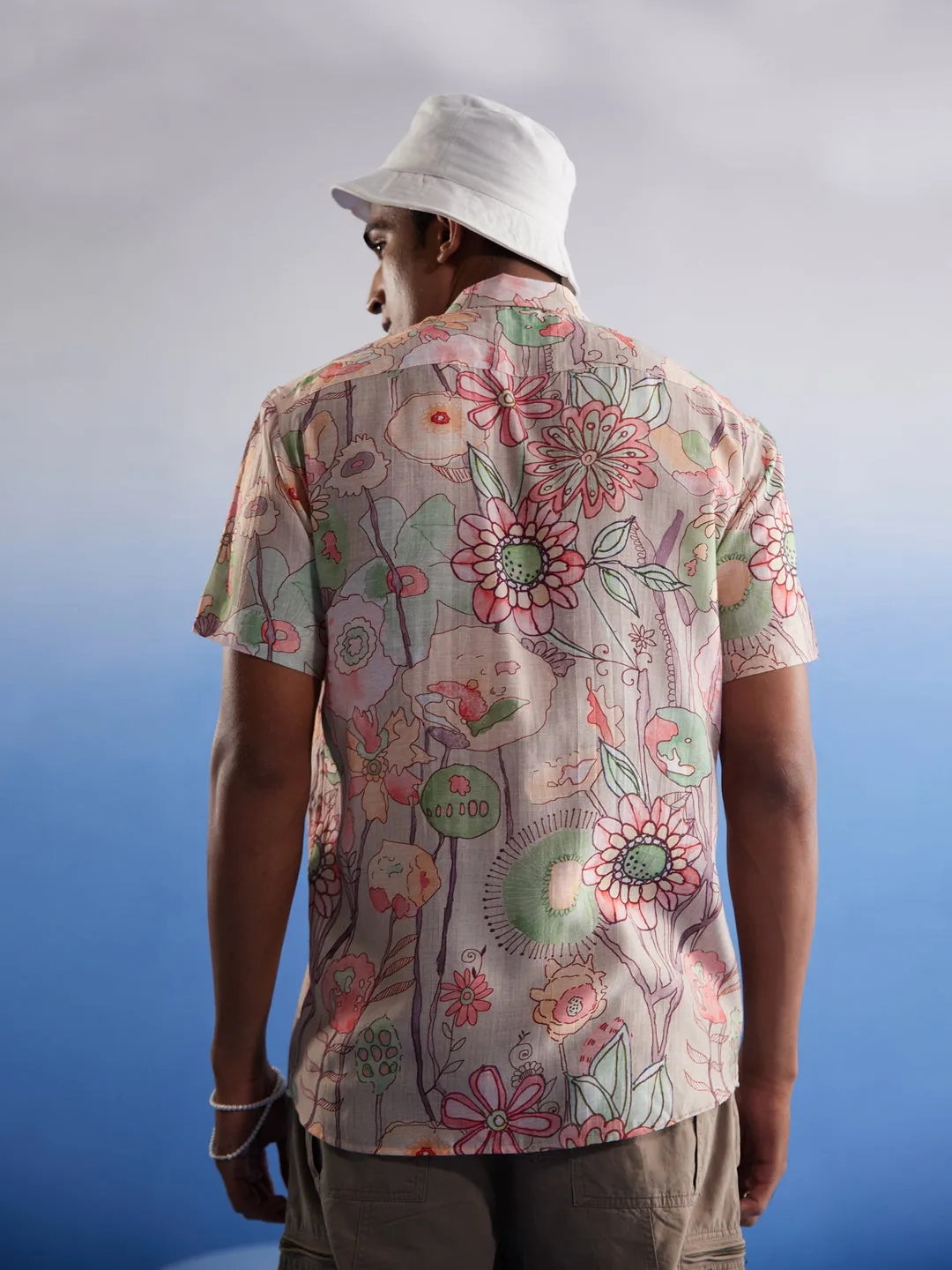 Vastramay Pink Floral Print Half Shirt