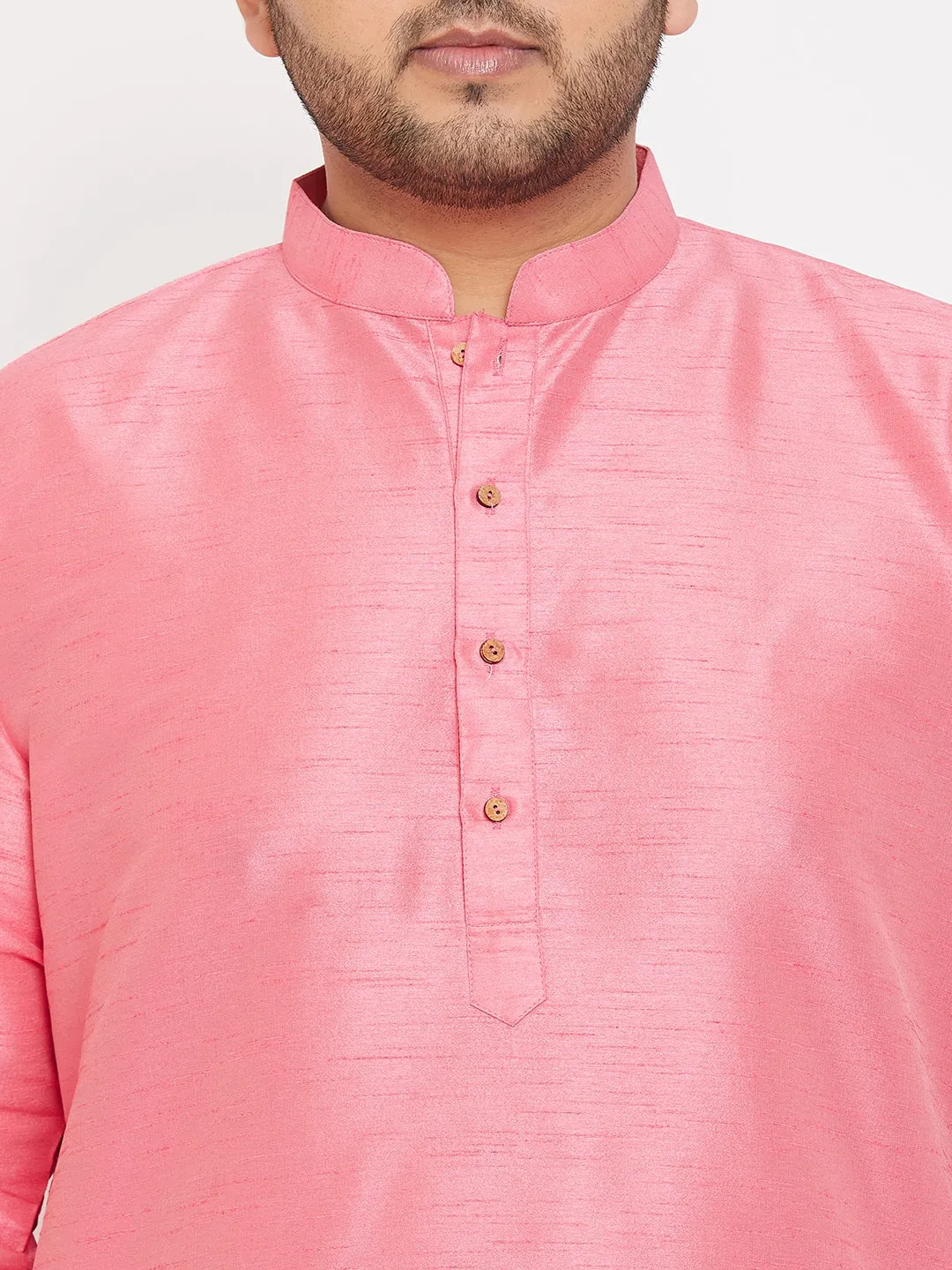 VASTRAMAY Pink Silk Blend Men's Kurta