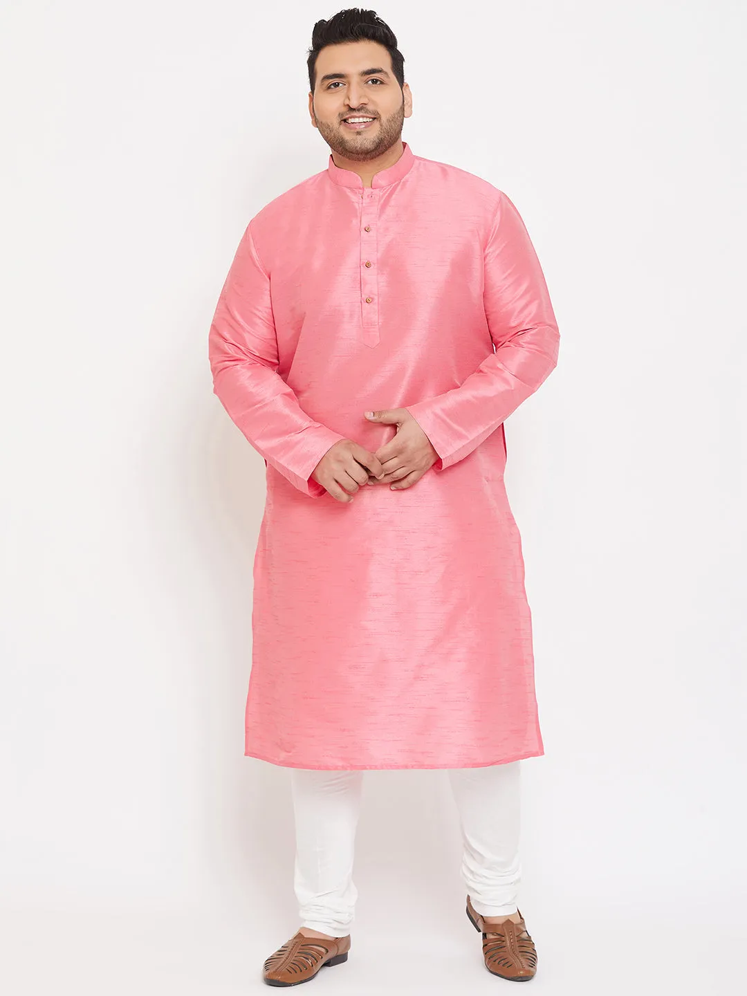 VASTRAMAY Pink Silk Blend Men's Kurta