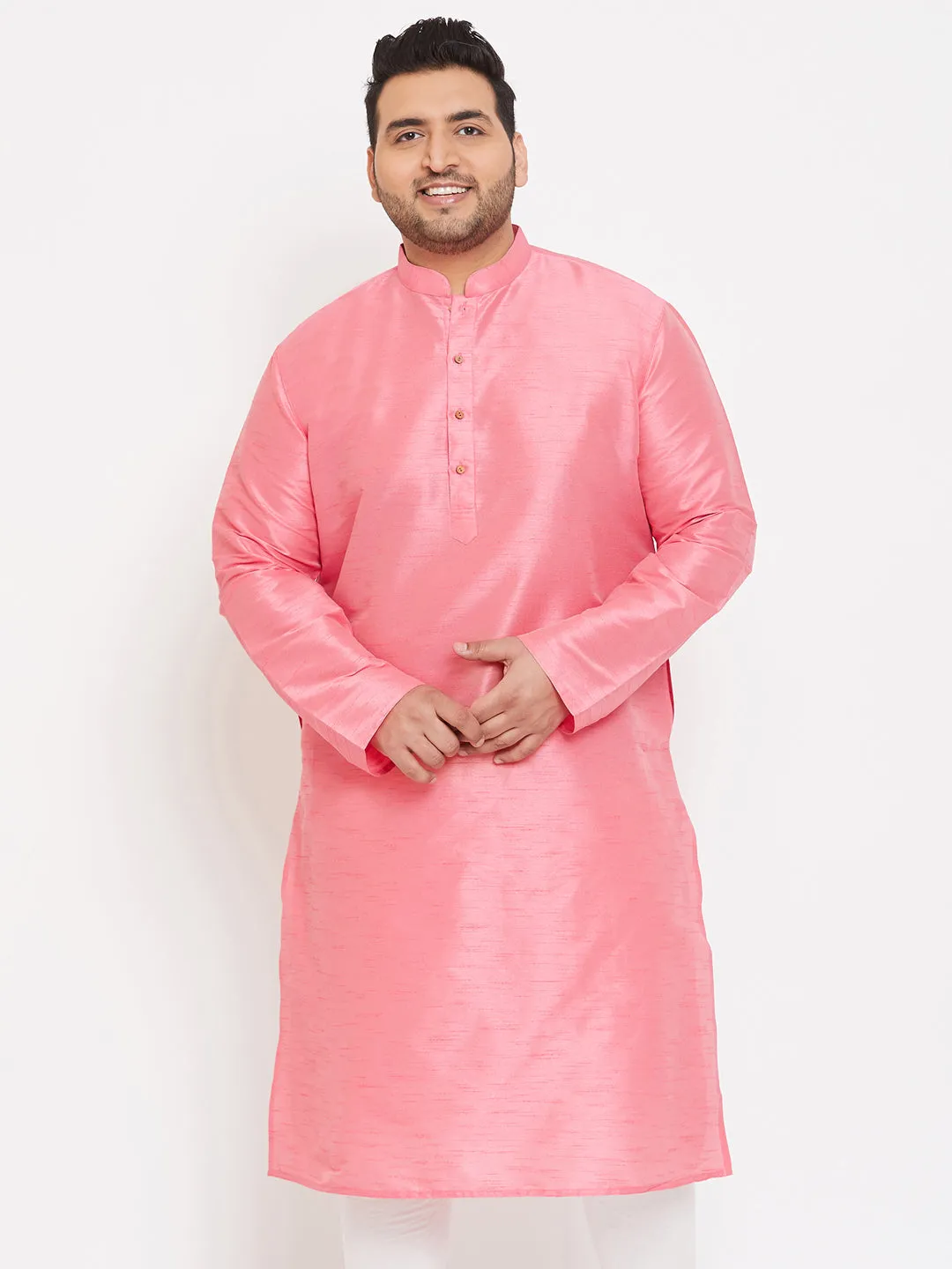 VASTRAMAY Pink Silk Blend Men's Kurta