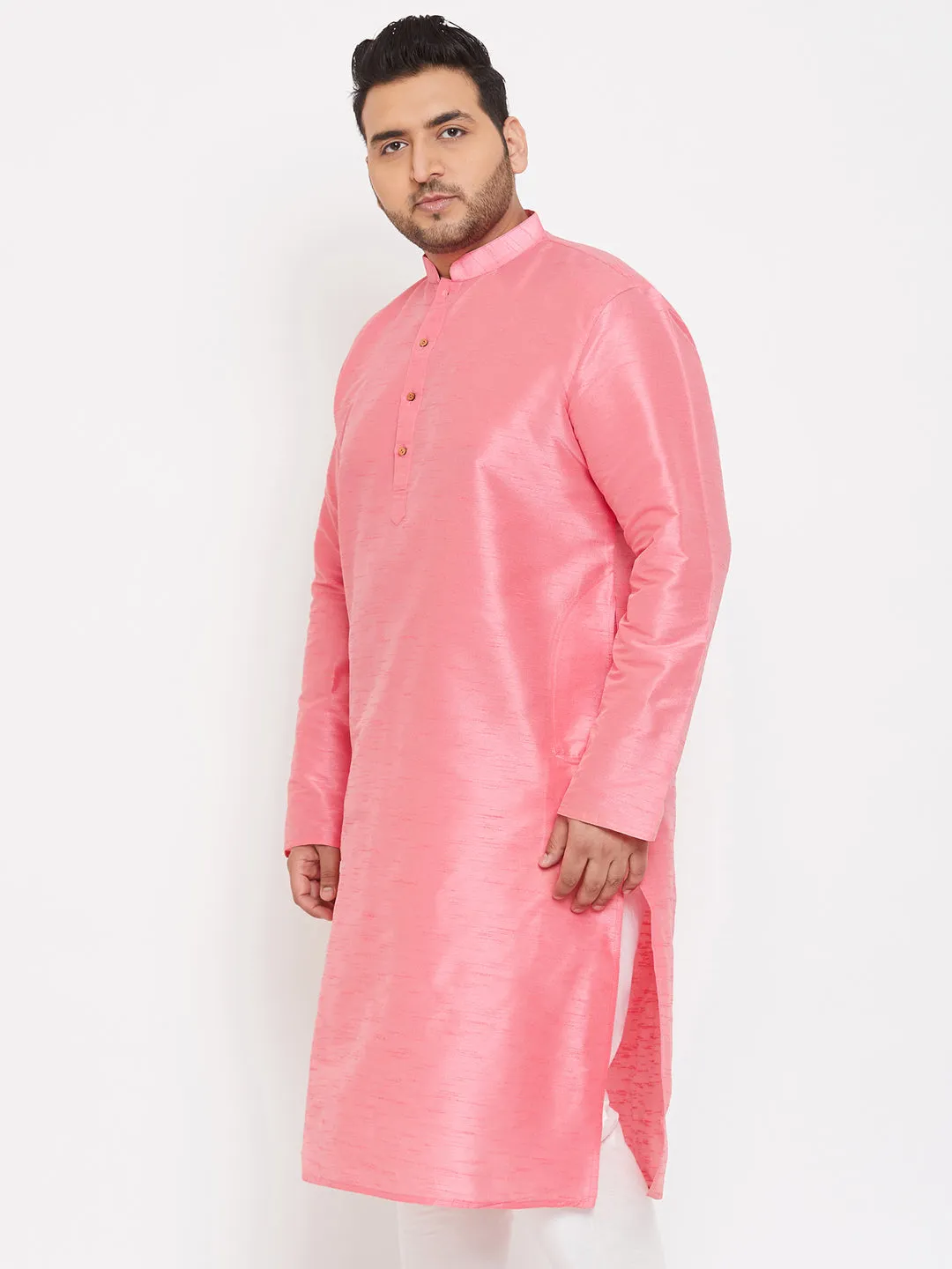 VASTRAMAY Pink Silk Blend Men's Kurta