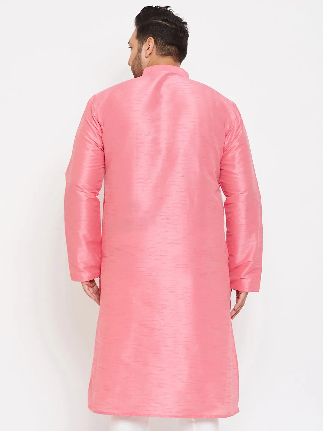 VASTRAMAY Pink Silk Blend Men's Kurta