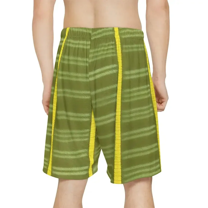 Vibrant Yellow Stripes Men's Sports Shorts