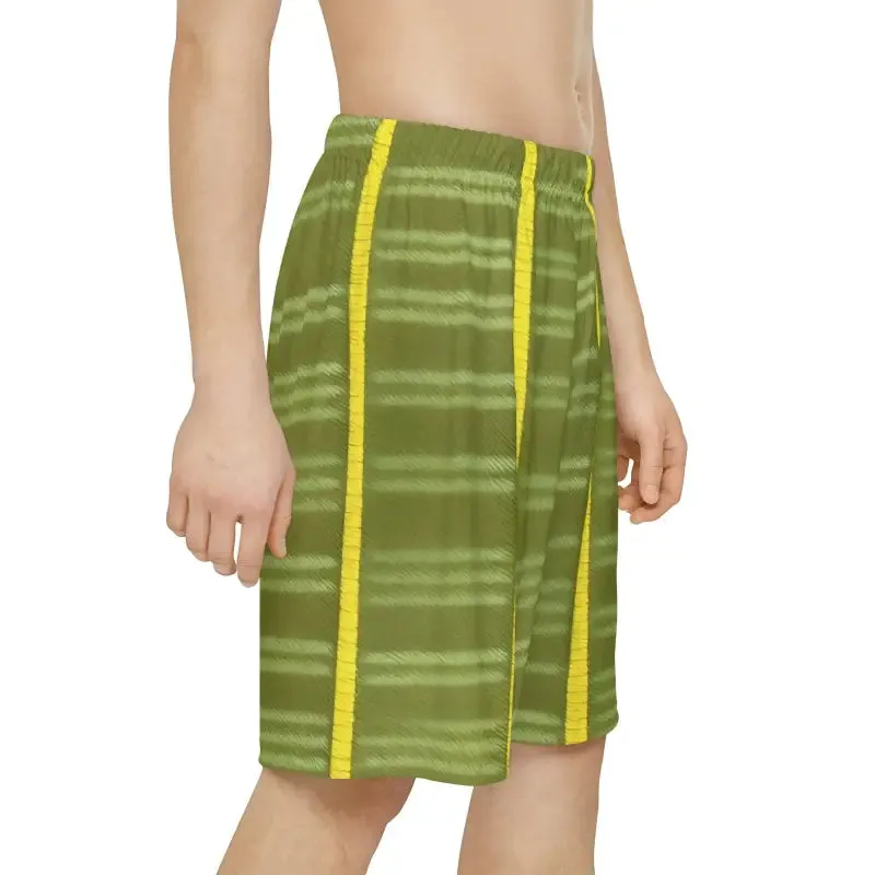 Vibrant Yellow Stripes Men's Sports Shorts