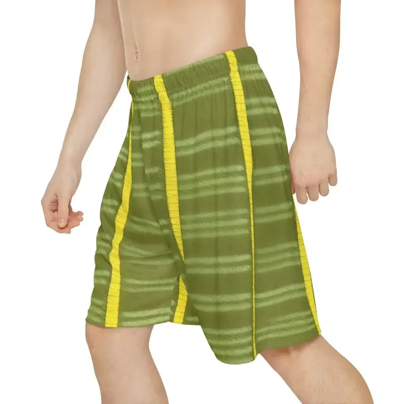 Vibrant Yellow Stripes Men's Sports Shorts