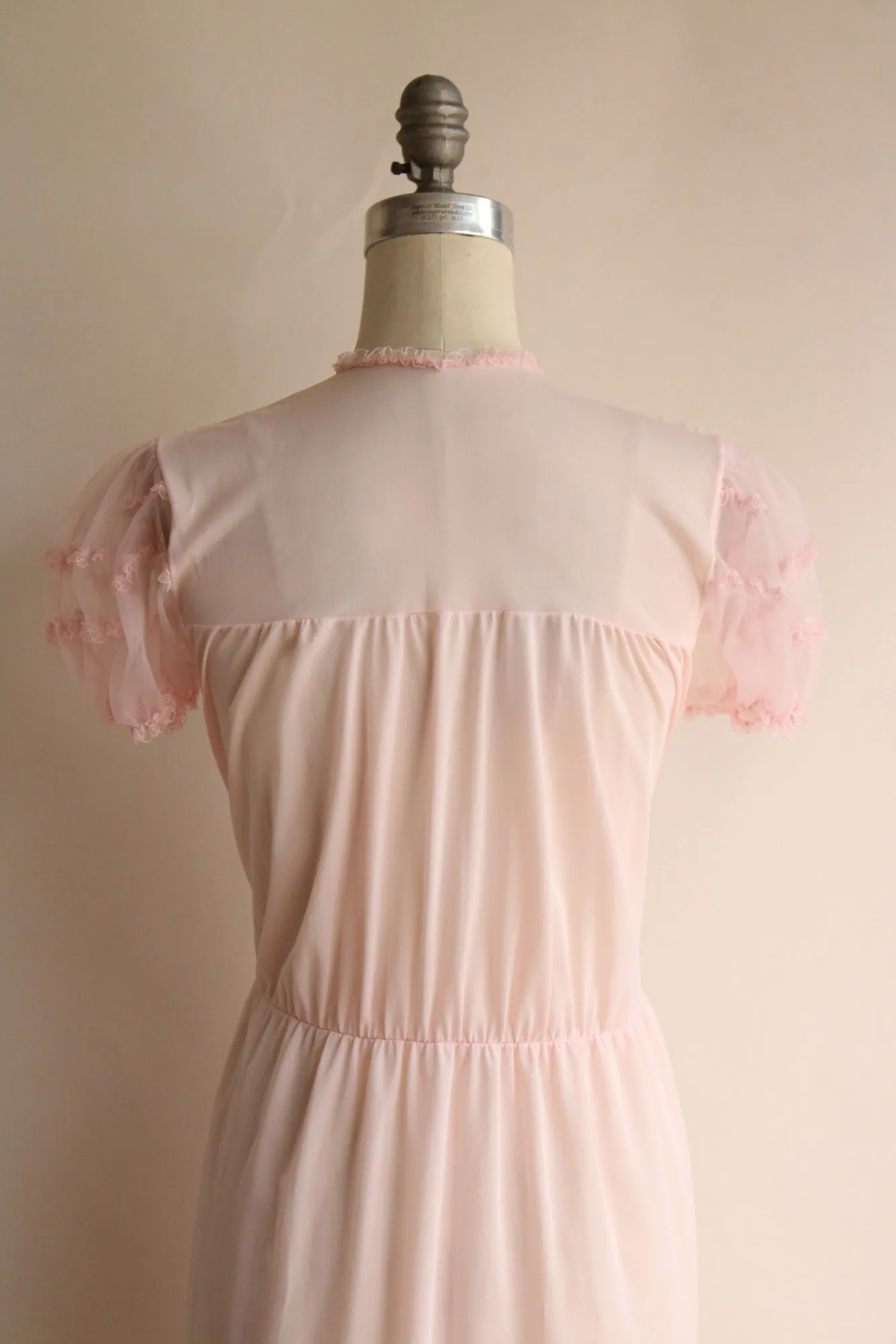 Vintage 1950s  Pink Nylon Nightgown with Lace Trim
