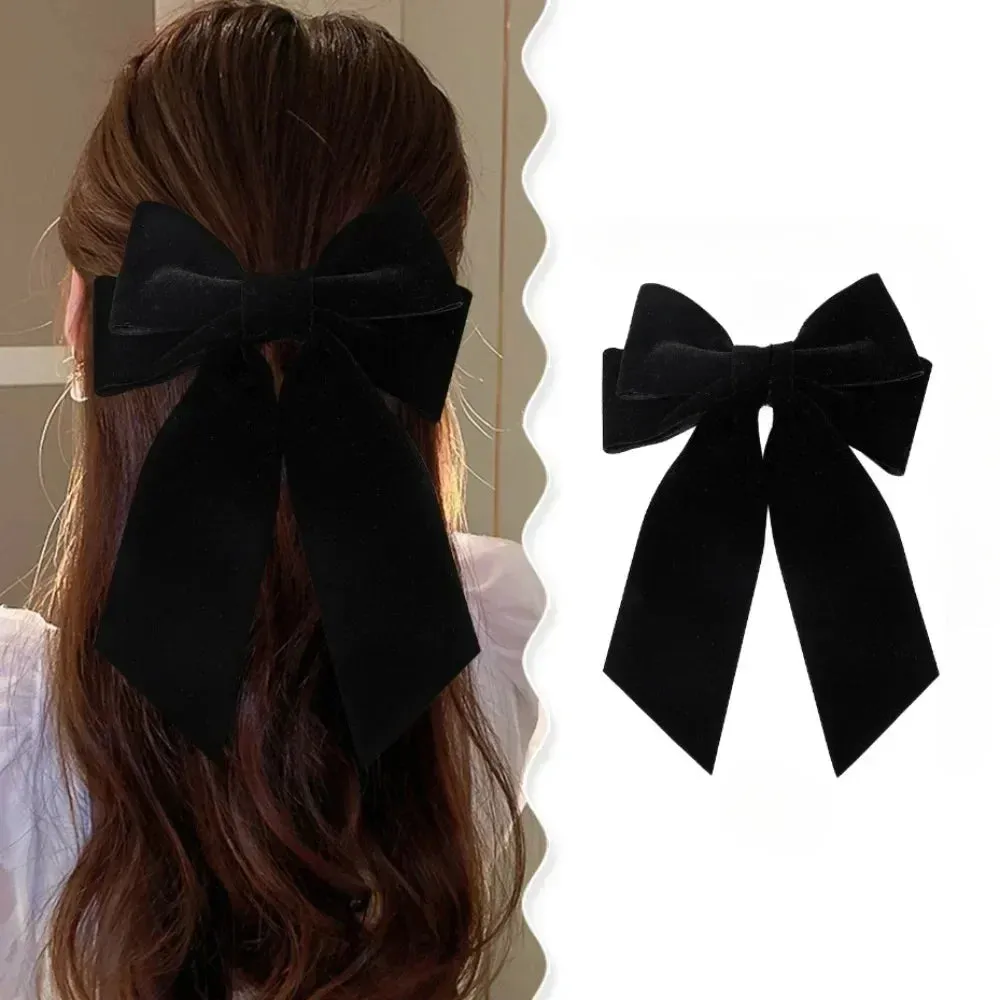 Vintage Black Red Big Velvet Long Ribbon Wedding Fashion Christmas Hair Accessory