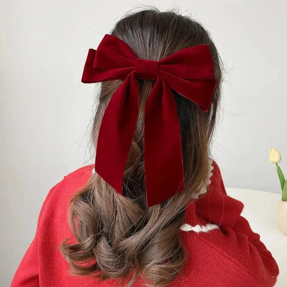 Vintage Black Red Big Velvet Long Ribbon Wedding Fashion Christmas Hair Accessory