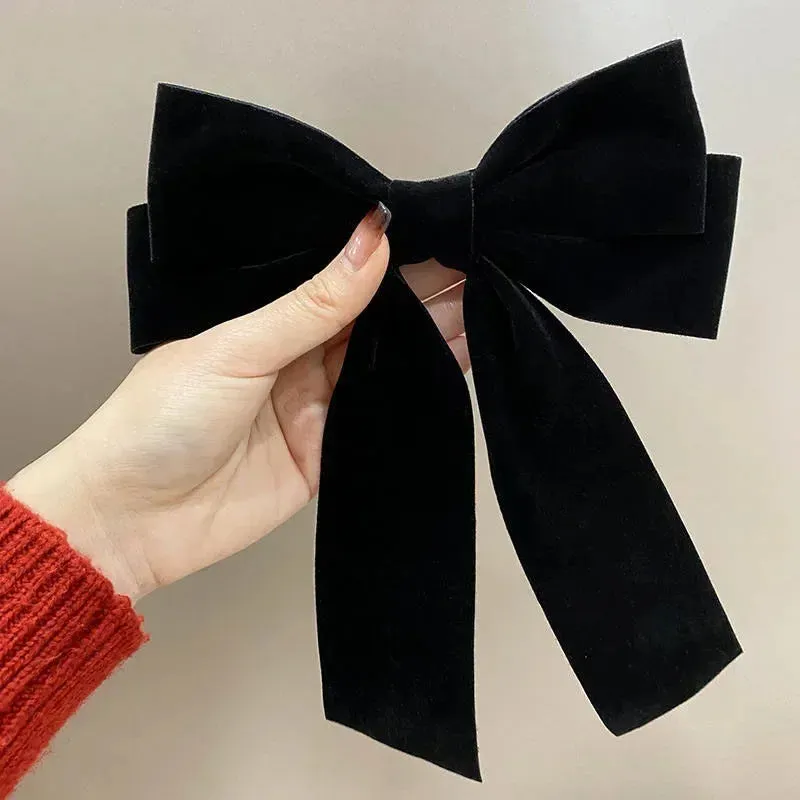 Vintage Black Red Big Velvet Long Ribbon Wedding Fashion Christmas Hair Accessory