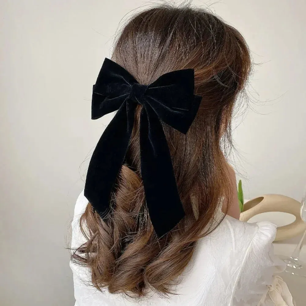 Vintage Black Red Big Velvet Long Ribbon Wedding Fashion Christmas Hair Accessory