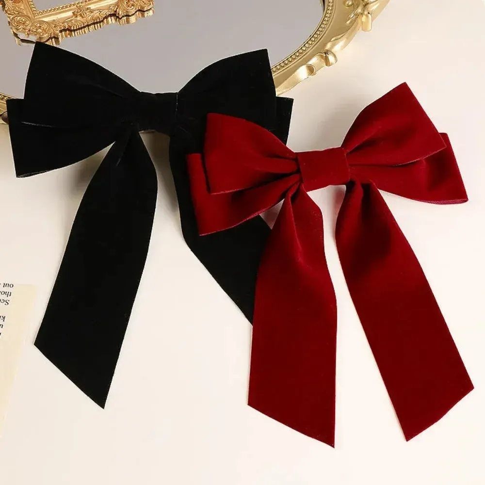 Vintage Black Red Big Velvet Long Ribbon Wedding Fashion Christmas Hair Accessory