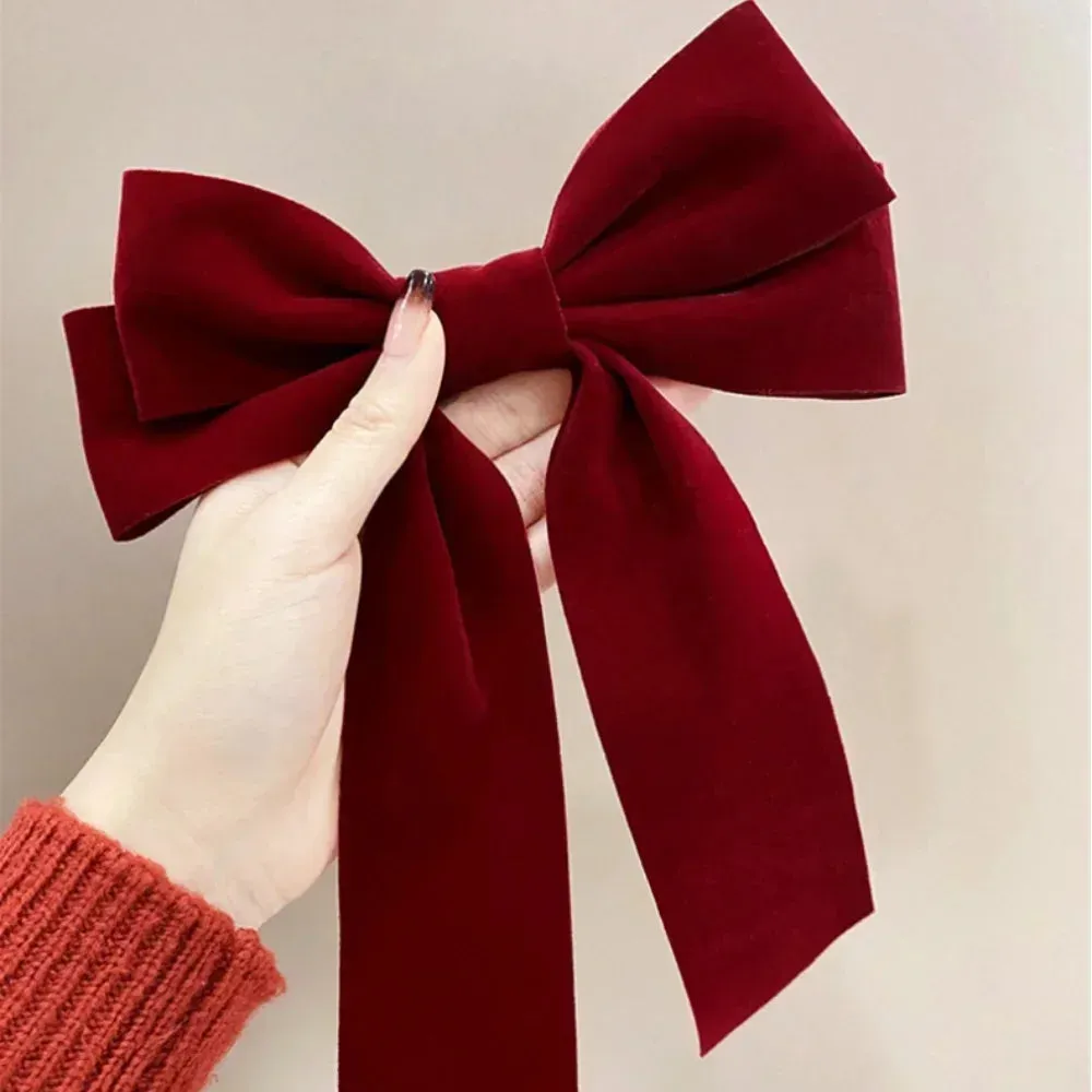 Vintage Black Red Big Velvet Long Ribbon Wedding Fashion Christmas Hair Accessory