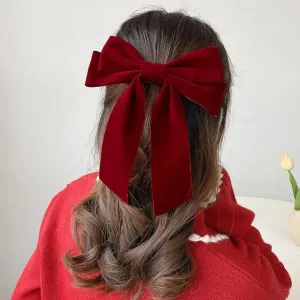 Vintage Black Red Big Velvet Long Ribbon Wedding Fashion Christmas Hair Accessory