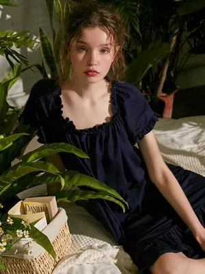 Vintage Cotton Nightgown, Short Sleeve Elegant White Nightgown