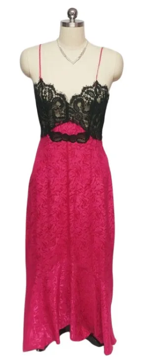 VINTAGE GLAMOUR BLACK EYELASH LACE FISHTAIL JACQUARD NIGHTGOWN IN RASPBERRY
