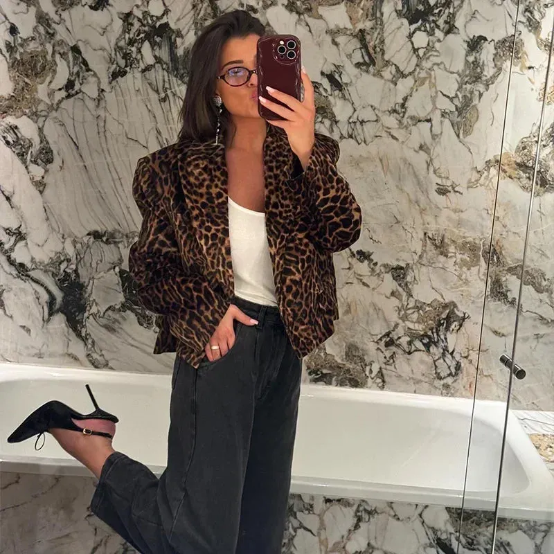 Vintage  Leopard Print Jacket And Skirt Outfit